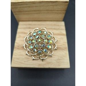 Vintage Sarah Coventry AB Aurora Borealis Rhinestone Flower  Brooch Pin Pendant